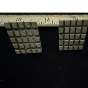 vtg 1960's modernist grid pattern brass colored metal cufflinks